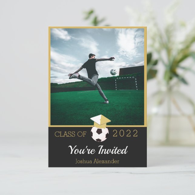 Soccer player Modern Photo graduation invitation (Standing Front)