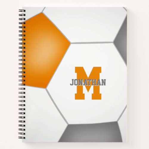 soccer player monogram orange gray notebook