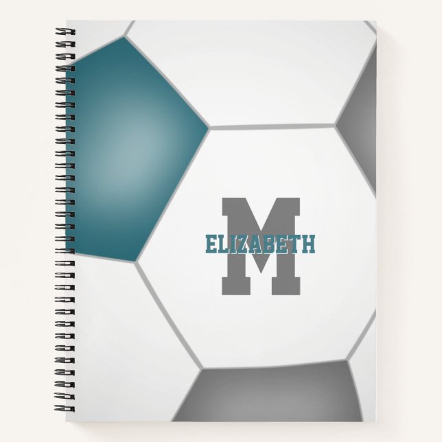 soccer player monogram teal gray  notebook (Front)