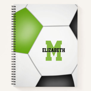 soccer player monogrammed lime black notebook