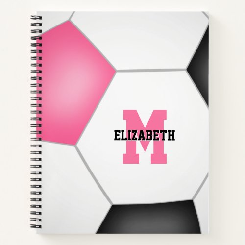 soccer player monogrammed pink black notebook