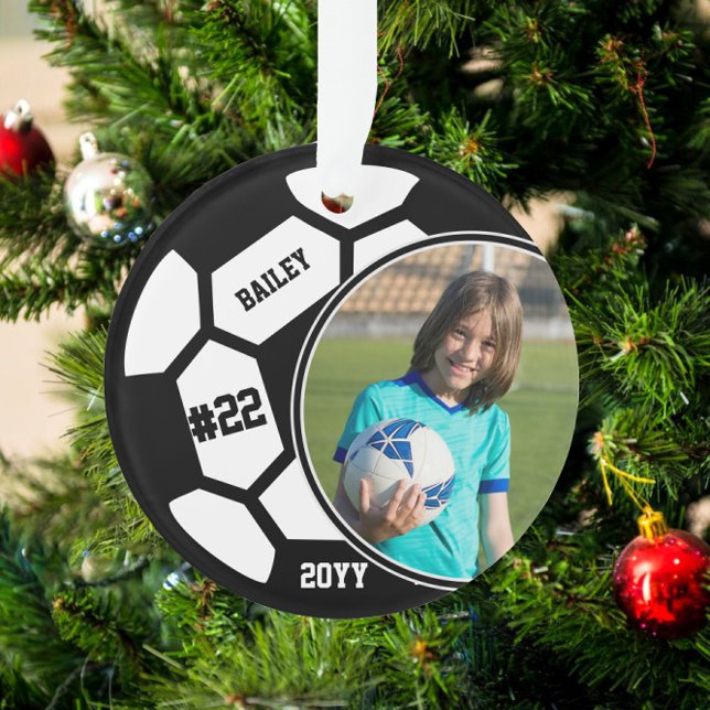 Soccer Player Name Number Photo Keepsake Ornament (Creator Uploaded)