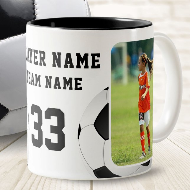 Soccer Player Name Number Team 2 Photos Two-Tone Coffee Mug (Creator Uploaded)