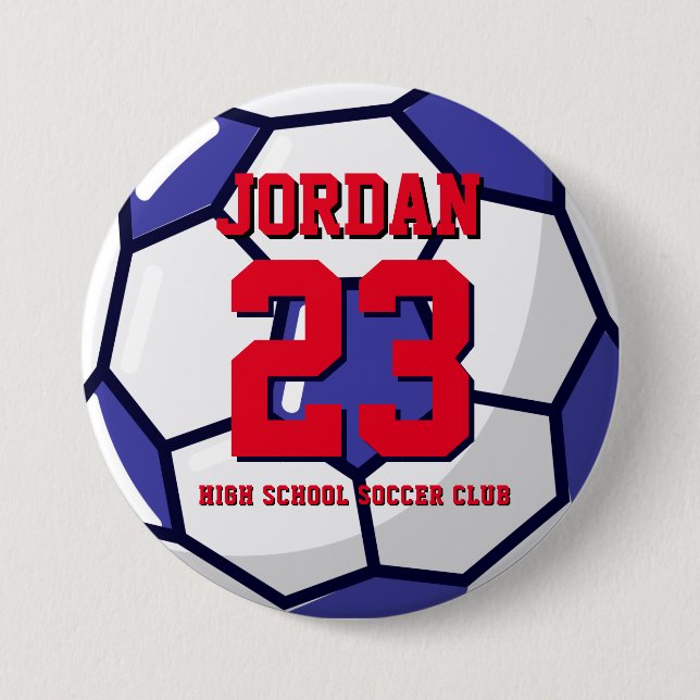 Soccer Player Number School Sports Team Button (Front)