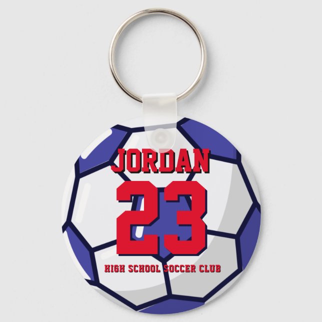 Soccer Player Number School Sports Team Keychain (Front)