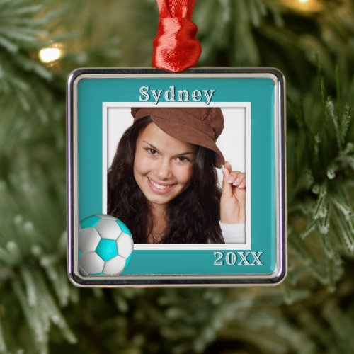 Soccer Player Photo Name Daughters Christmas Metal Ornament