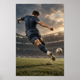 Soccer Player Powerful Kick – Dramatic Stadium Wal Poster