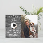 Soccer Player Rustic Photo Graduation Invitation (Standing Front)