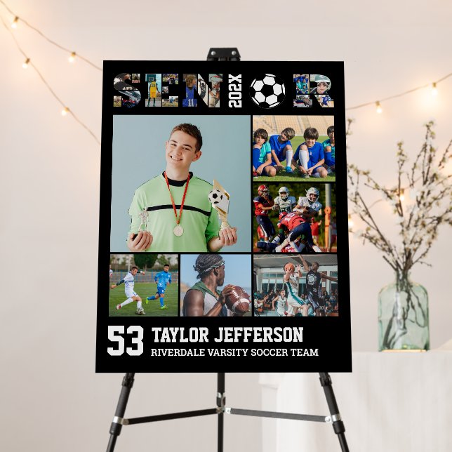 Soccer Player Senior Night Sports Photo Collage Foam Board (In Situ (Stand))