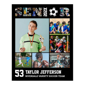 Soccer Player Senior Night Sports Photo Collage Poster