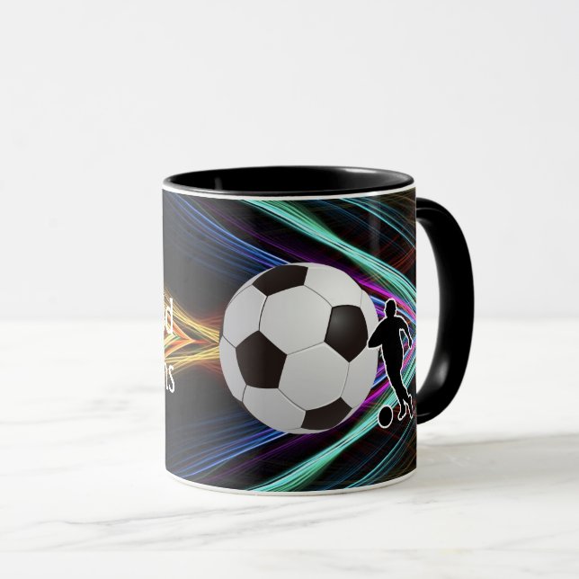 Soccer Player silhouette and Soccer Ball Mug (Front Right)