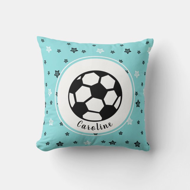 Soccer Player Sports Themed Personalized Boys Gift Throw Pillow (Front)
