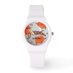 Soccer Player Sporty Orange Soccer Ball Watch