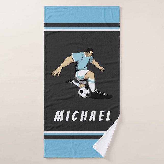 Soccer Player Striped Personalized Modern Trendy.  Bath Towel (Bath Towel)