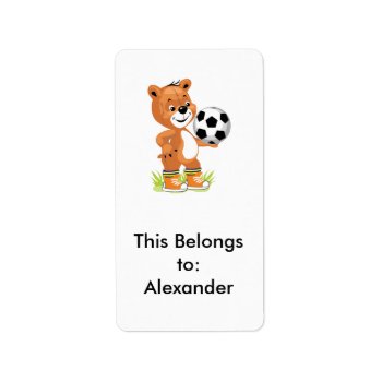 Soccer Player Teddy Bear Cartoon Graphic Label by sports_shop at Zazzle