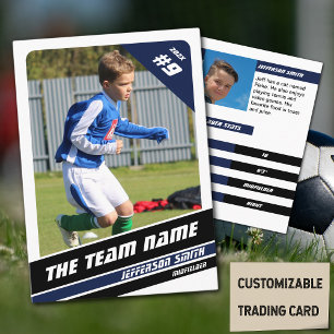 Soccer Player Trading Card in Vigorous Blue White
