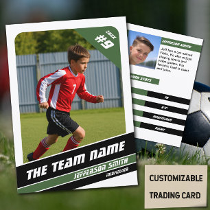 Soccer Player Trading Card in Vigorous Green White