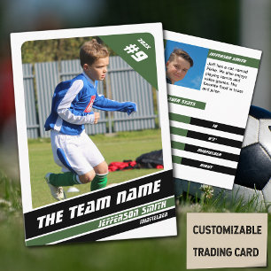 Soccer Player Trading Card in Vigorous Green White