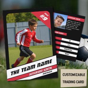 Soccer Player Trading Card in Vigorous Red Black
