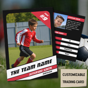 Soccer Player Trading Card in Vigorous Red Black
