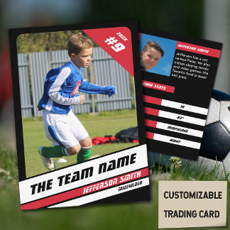 Soccer Player Trading Card in Vigorous Red Black