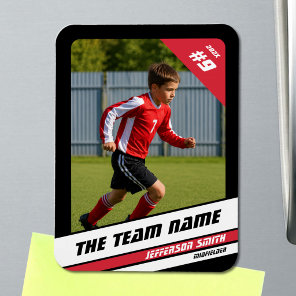 Soccer Player Trading Card in Vigorous Red Black Magnet