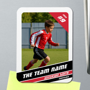 Soccer Player Trading Card in Vigorous Red White Magnet