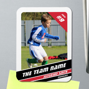 Soccer Player Trading Card in Vigorous Red White Magnet
