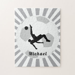 Soccer Player Trick Gray Sunlight Ball Kids Name Jigsaw Puzzle