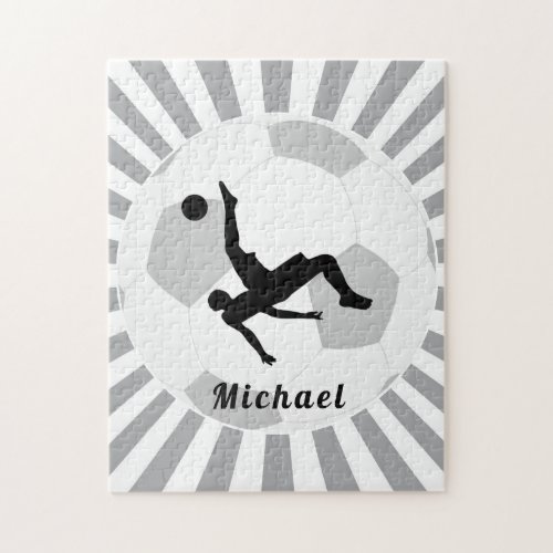 Soccer Player Trick Gray Sunlight Ball Kids Name   Jigsaw Puzzle