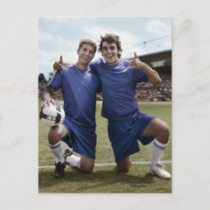 Soccer players cheering postcard