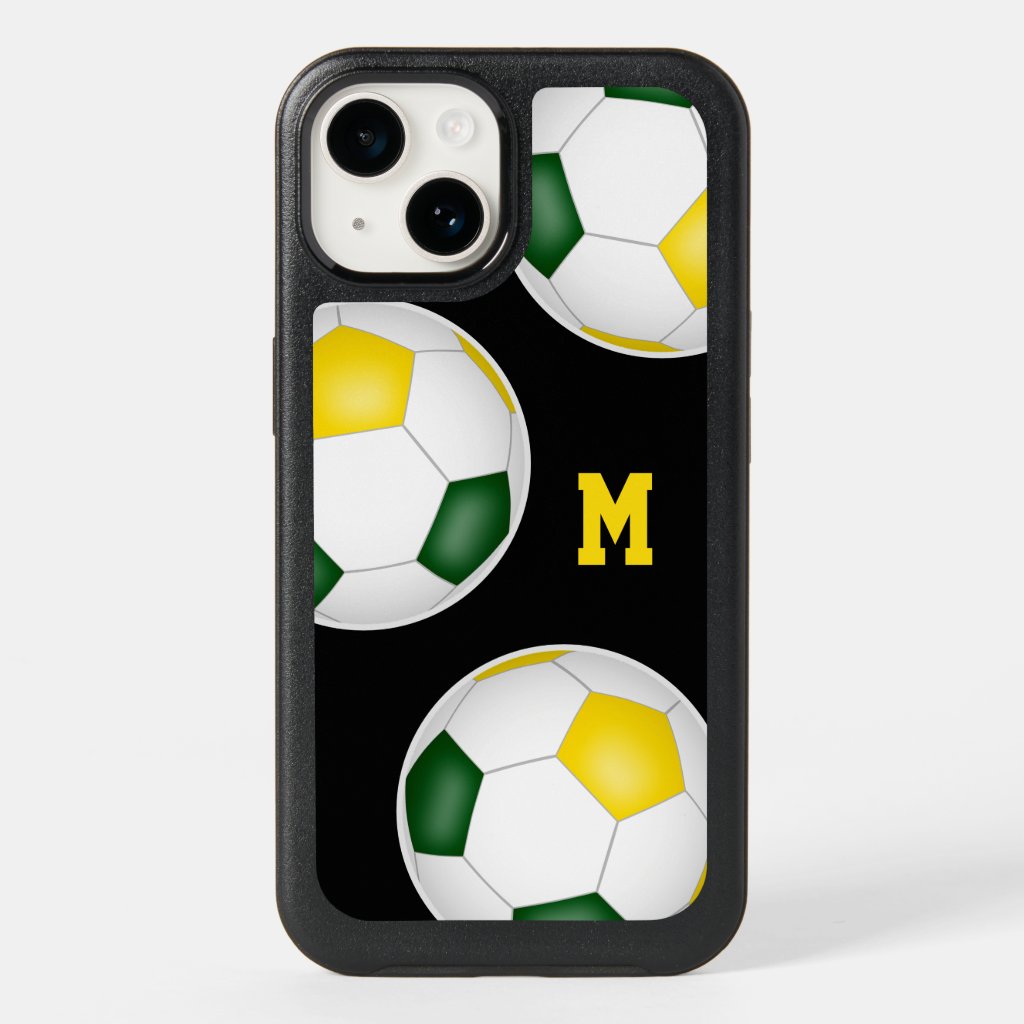 soccer players green gold team colors monogrammed OtterBox iPhone case