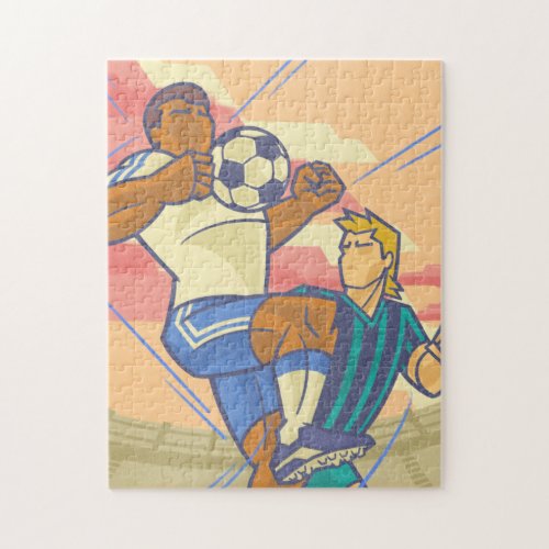 Soccer Players in Action Motion Retro Illustration Jigsaw Puzzle
