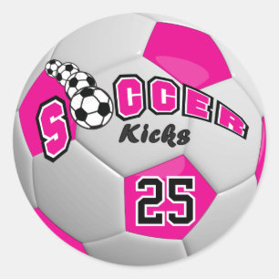 Soccer Players Kicks Hot Pink Classic Round Stic Sticker