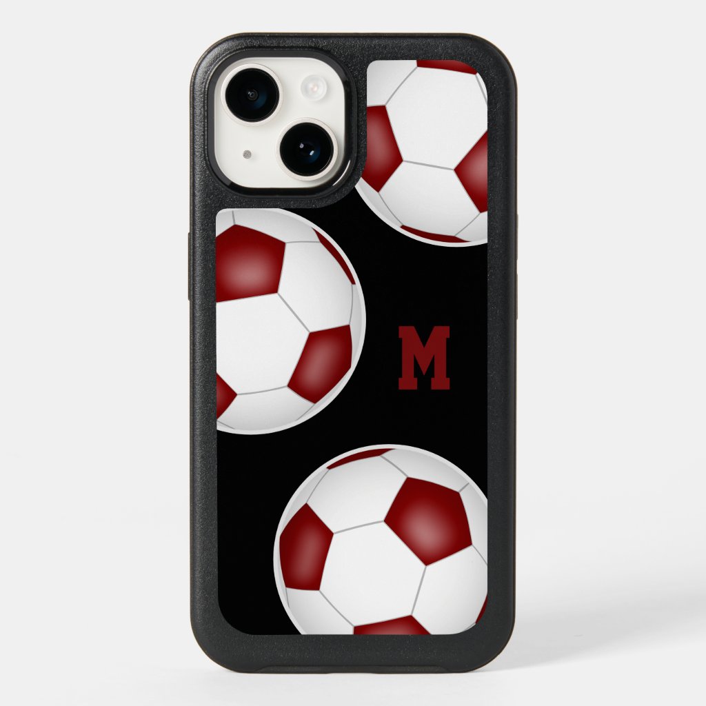 soccer players maroon white team colors monogram OtterBox iPhone Case