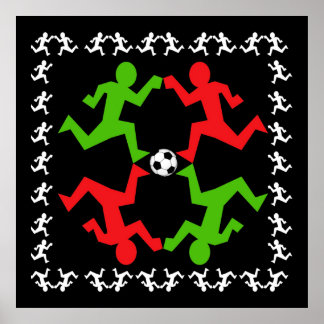 Soccer Players Running to the Ball Pattern Poster