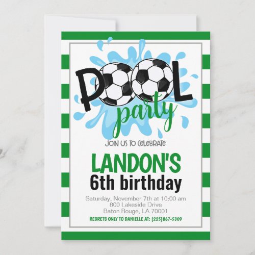 Soccer Pool Party Birthday Invitation