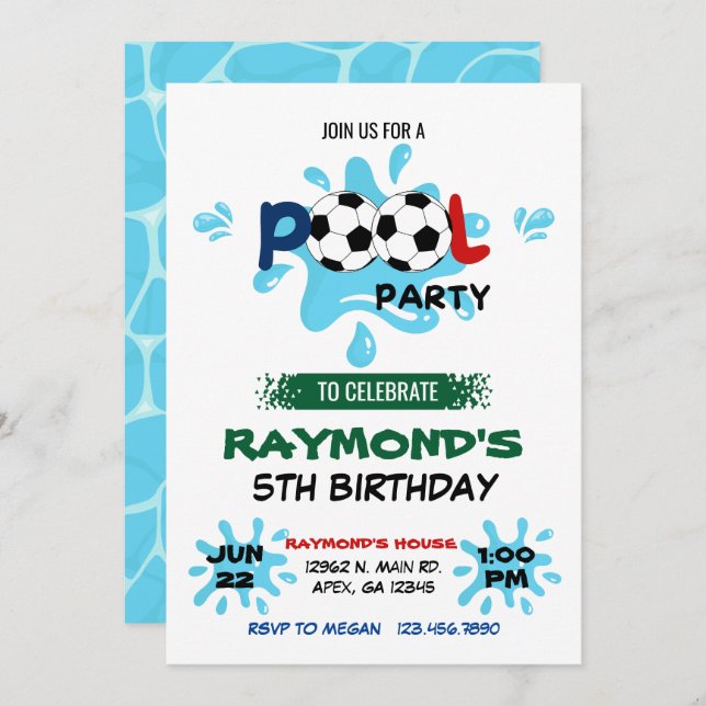 Soccer Pool Party Birthday  Invitation (Front/Back)