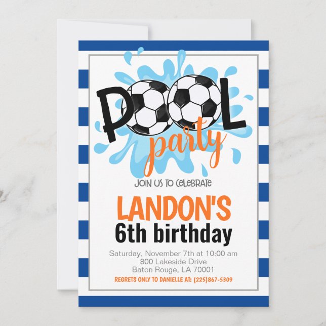 Soccer Pool Party Birthday Invitation (Front)