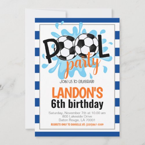 Soccer Pool Party Birthday Invitation