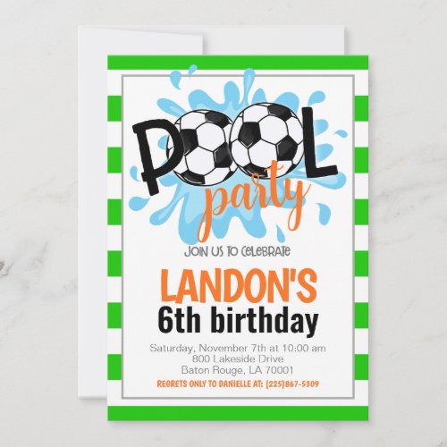 Soccer Pool Party Birthday Invitation