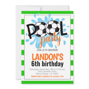 Soccer Pool Party Birthday Invitation