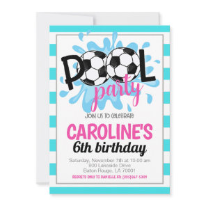 Soccer Pool Party Birthday Invitation