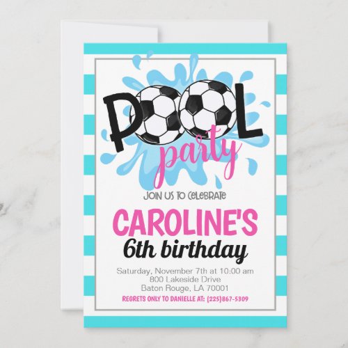 Soccer Pool Party Birthday Invitation