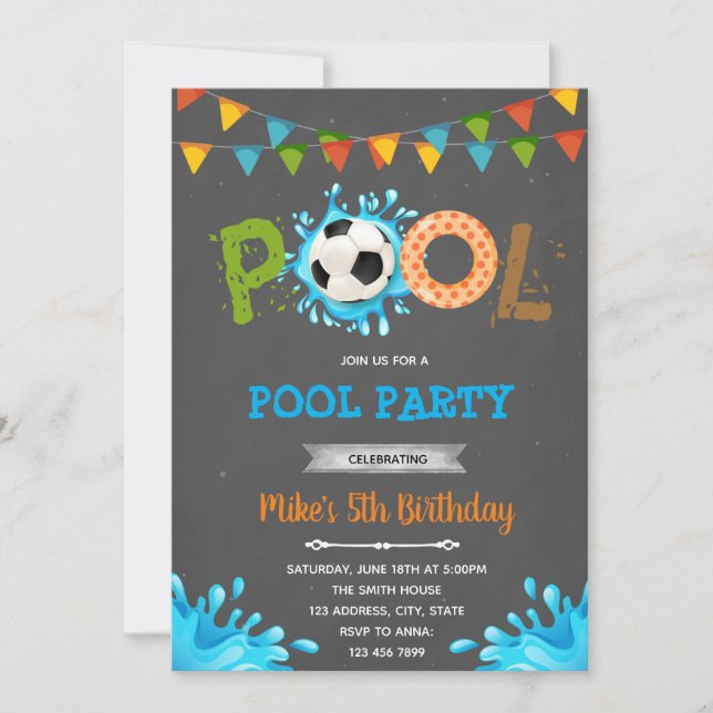 Soccer pool party invitation (Front)