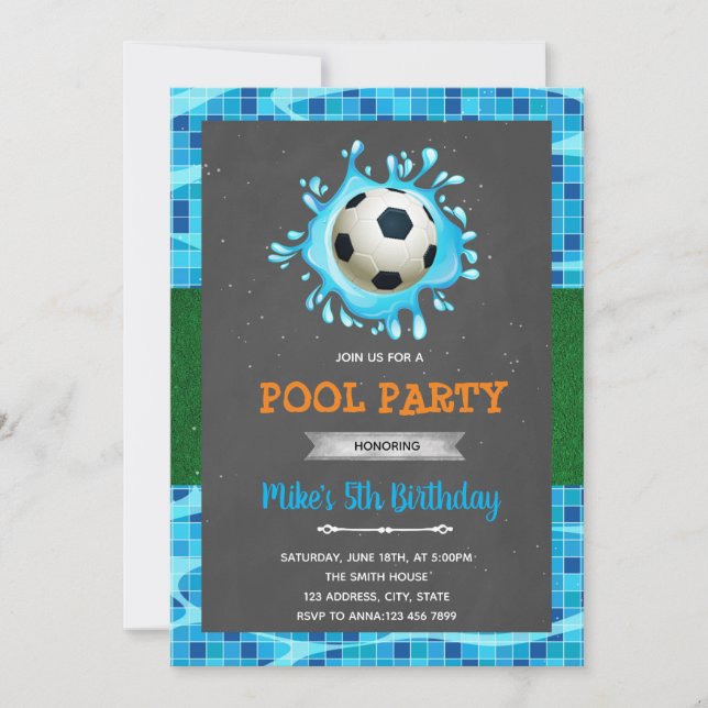 Soccer pool party invitation (Front)