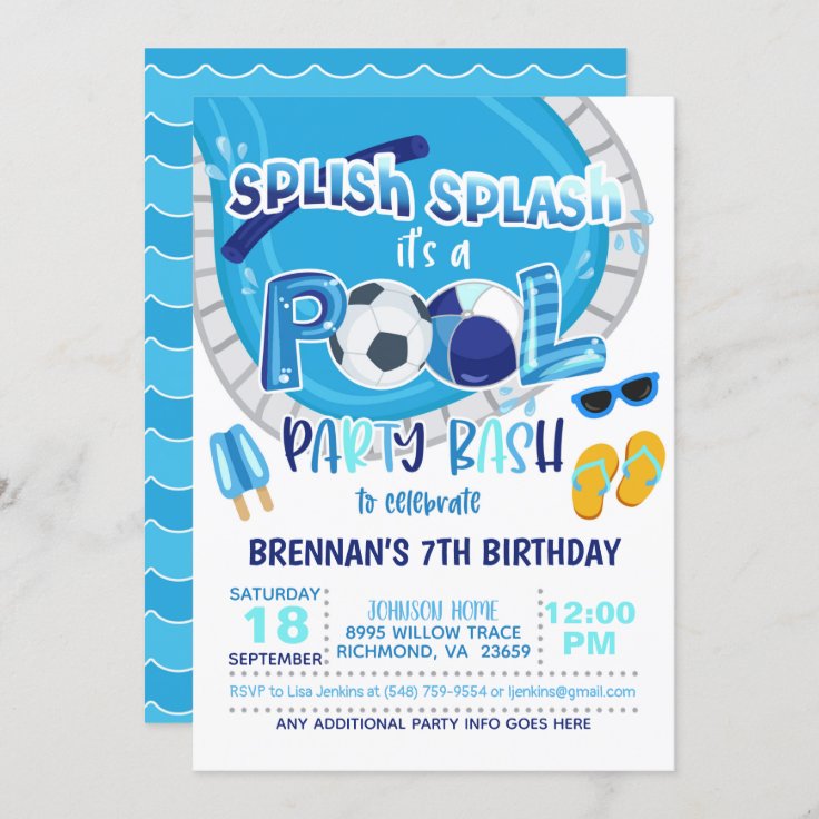 Soccer Pool Party Invitation - Boy | Zazzle