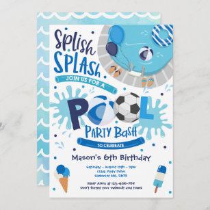Soccer Pool Party Splish Splash Pool Birthday Invitation