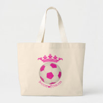 Soccer Princess, Pink Soccer ball Large Tote Bag