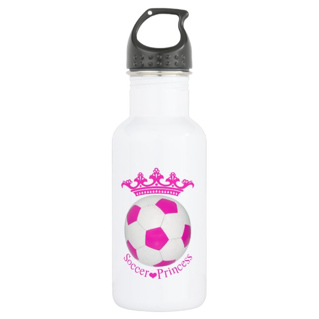 Soccer Princess, Pink Soccer ball Water Bottle (Front)